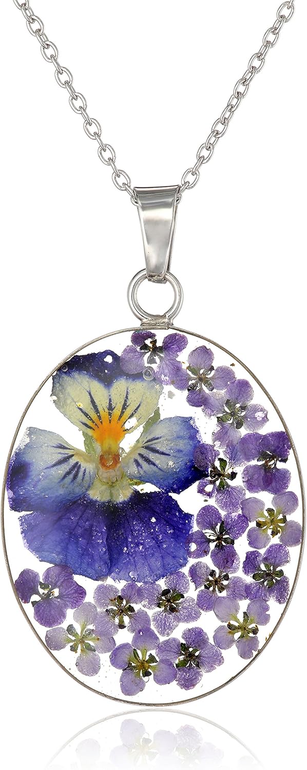 Pressed Flower Pendant Necklace in Sterling Silver with Unique Style