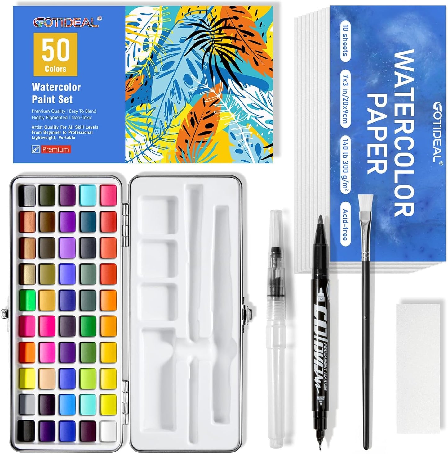Vivid 50 Color Watercolor Set with Portable Case - Artful Travel Companion