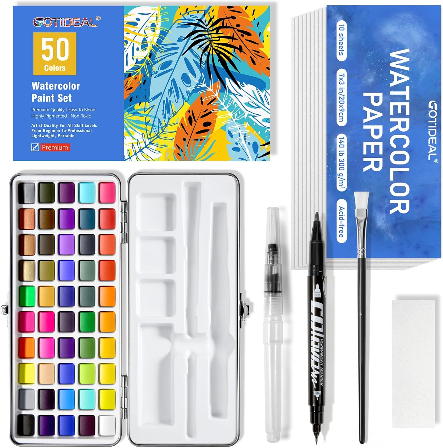 Vivid 50 Color Watercolor Set with Portable Case - Artful Travel Companion