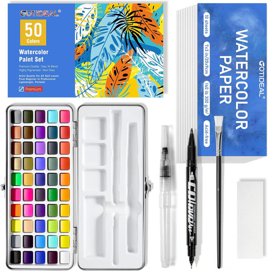 Vivid 50 Color Watercolor Set with Portable Case - Artful Travel Companion