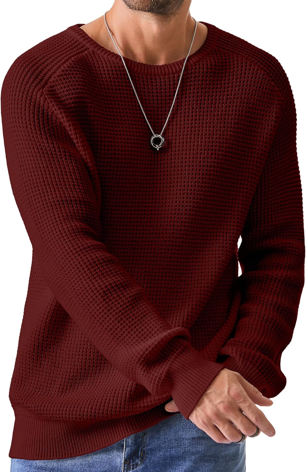 Waffle Textured Knitted Sweater for Men - Casual Loose Fit