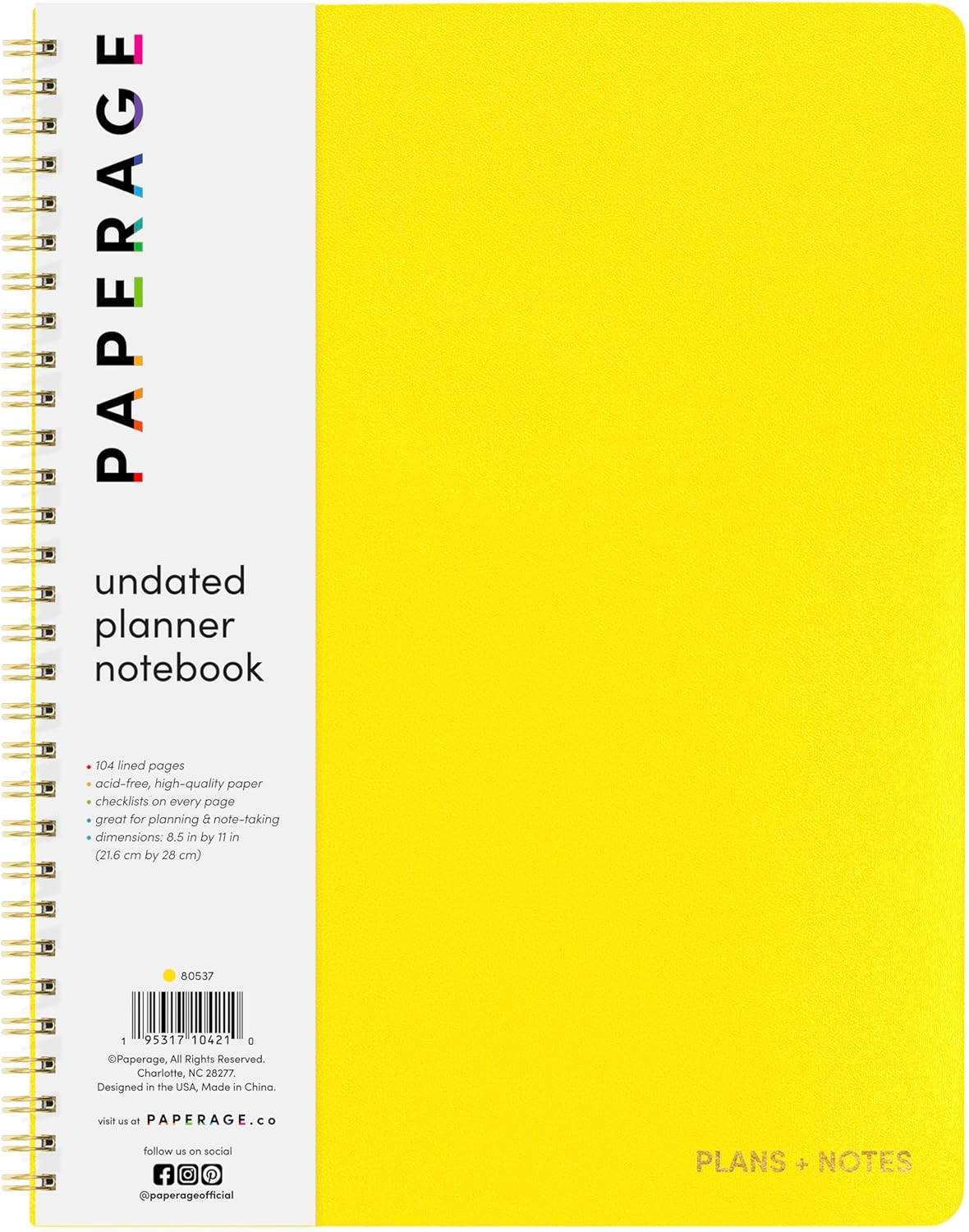 PAPERAGE Yellow Daily Planner: 8.5x11 Spiral To-Do & Schedule, 104 Lined Pages