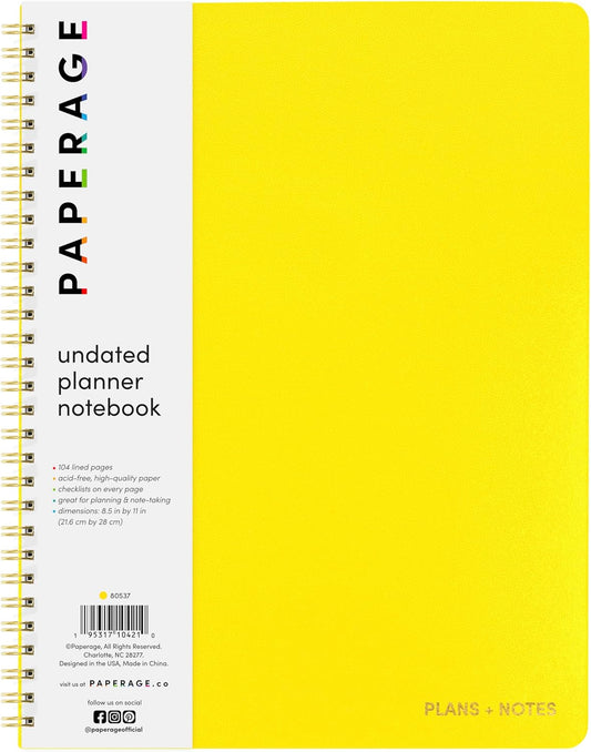 PAPERAGE Yellow Daily Planner: 8.5x11 Spiral To-Do & Schedule, 104 Lined Pages