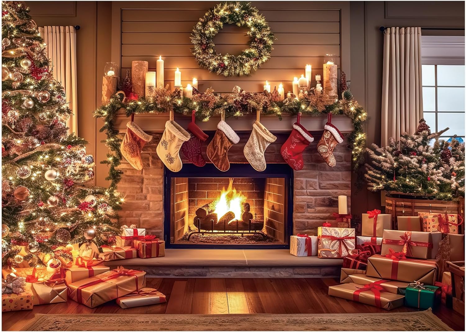 Christmas Fireplace Backdrop for Festive Photo Studio Props