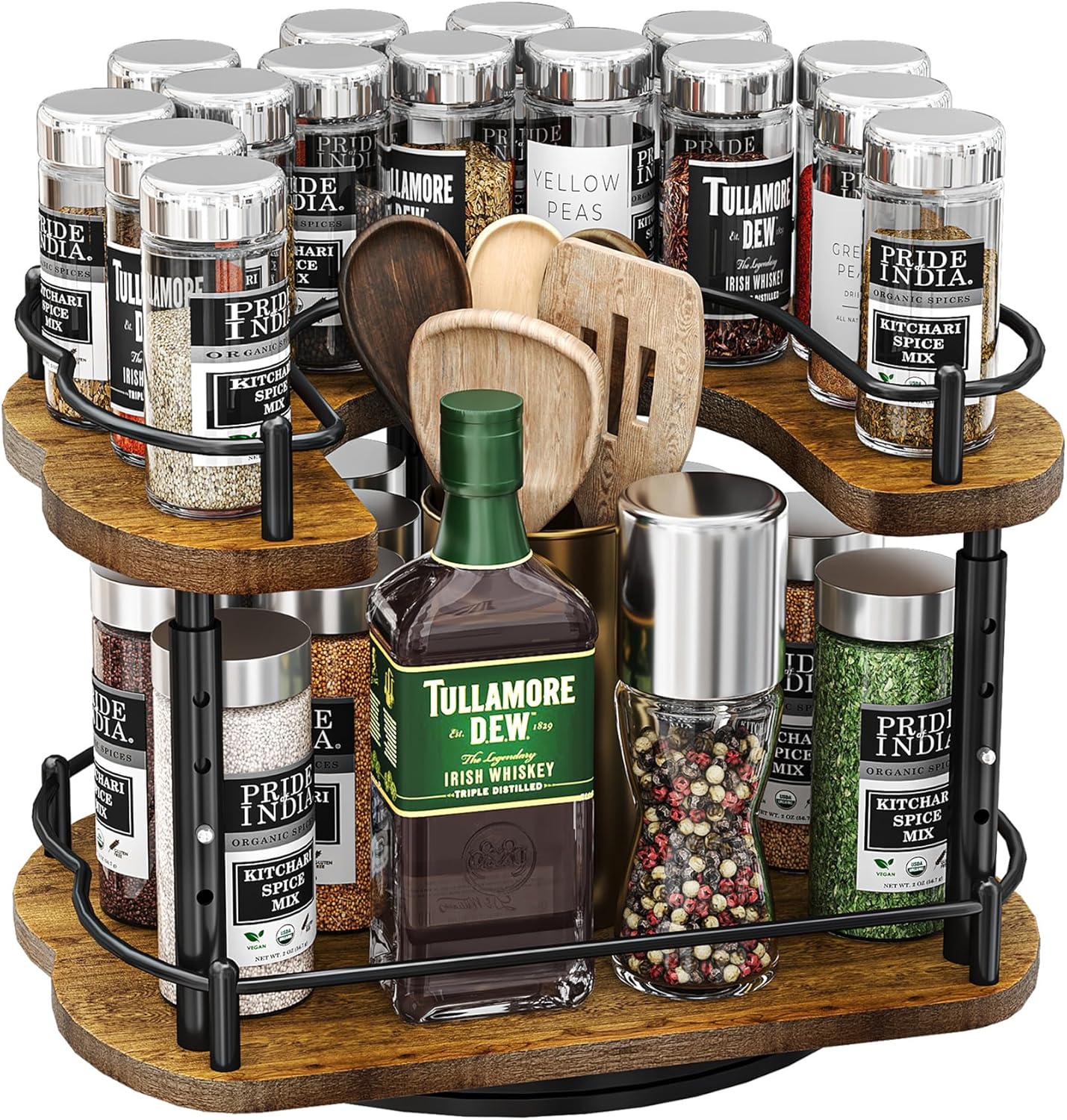 D-Shape Lazy Susan Organizer Spice Rack for Kitchen Storage