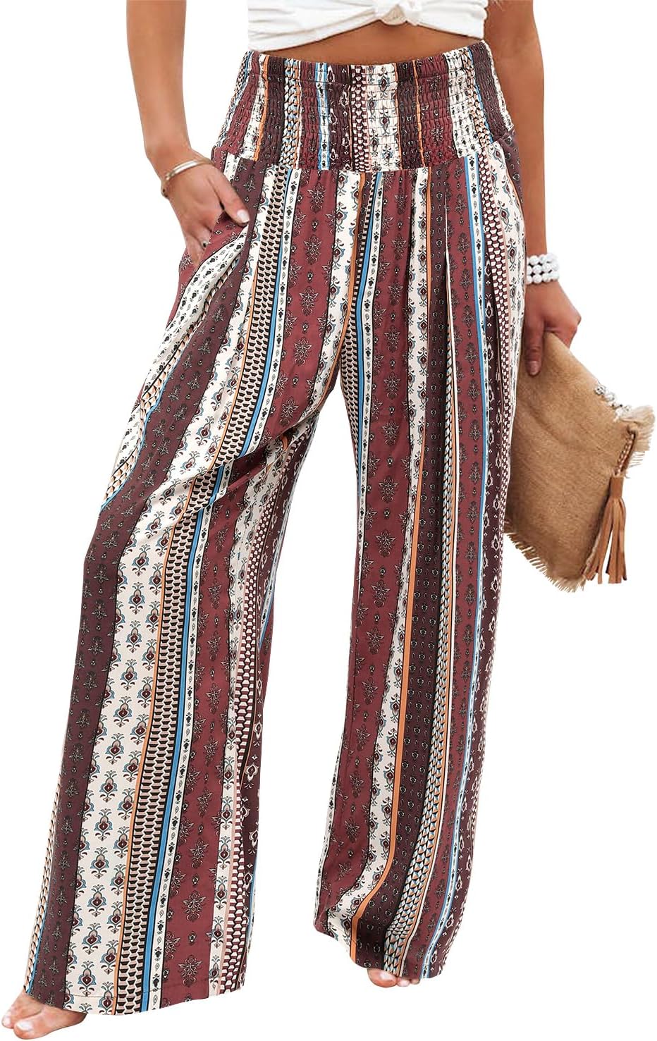 Angerella Womens Elastic High Waisted Palazzo Pants for Comfort