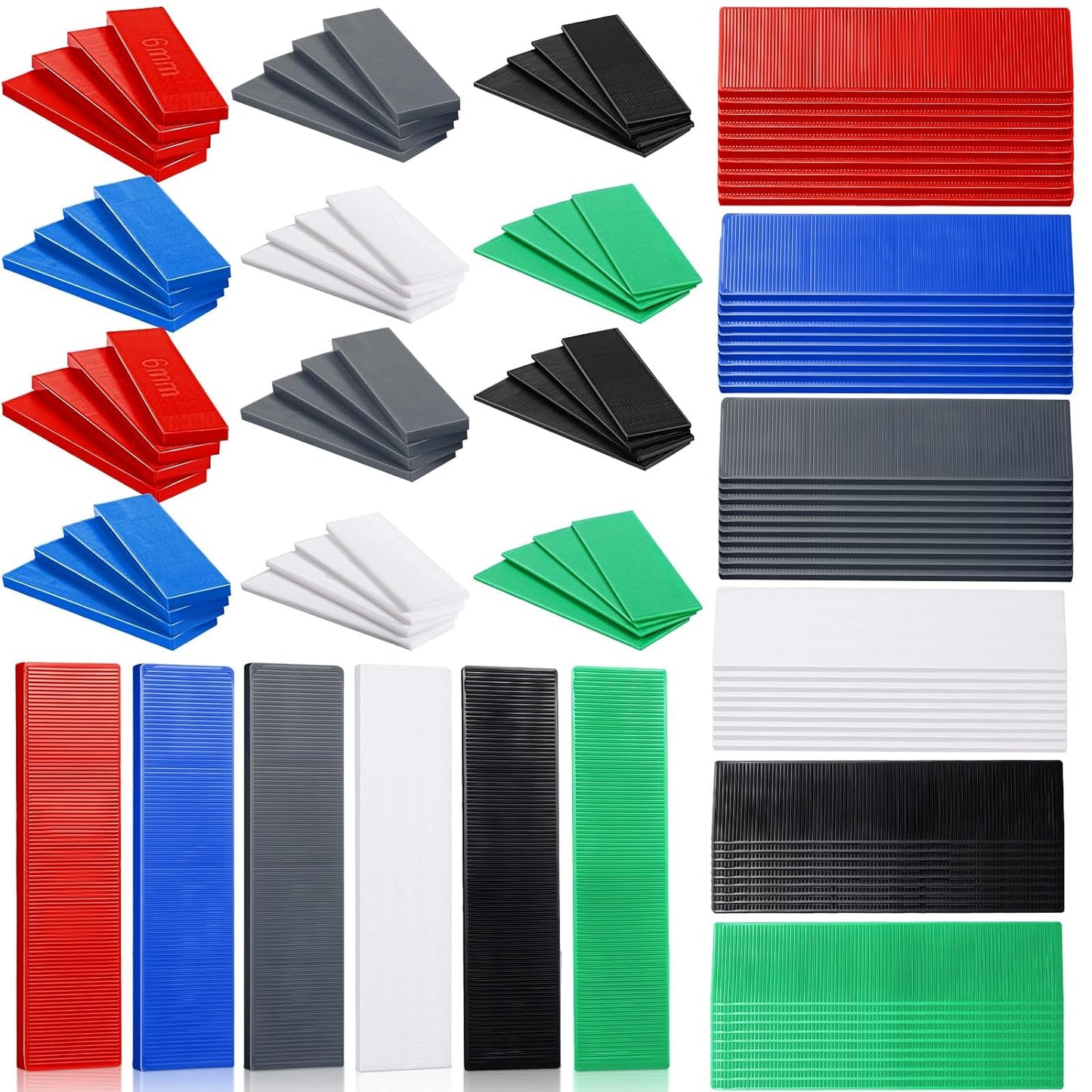 Plastic Flat Shims for Leveling - 480 Pcs in 6 Colors
