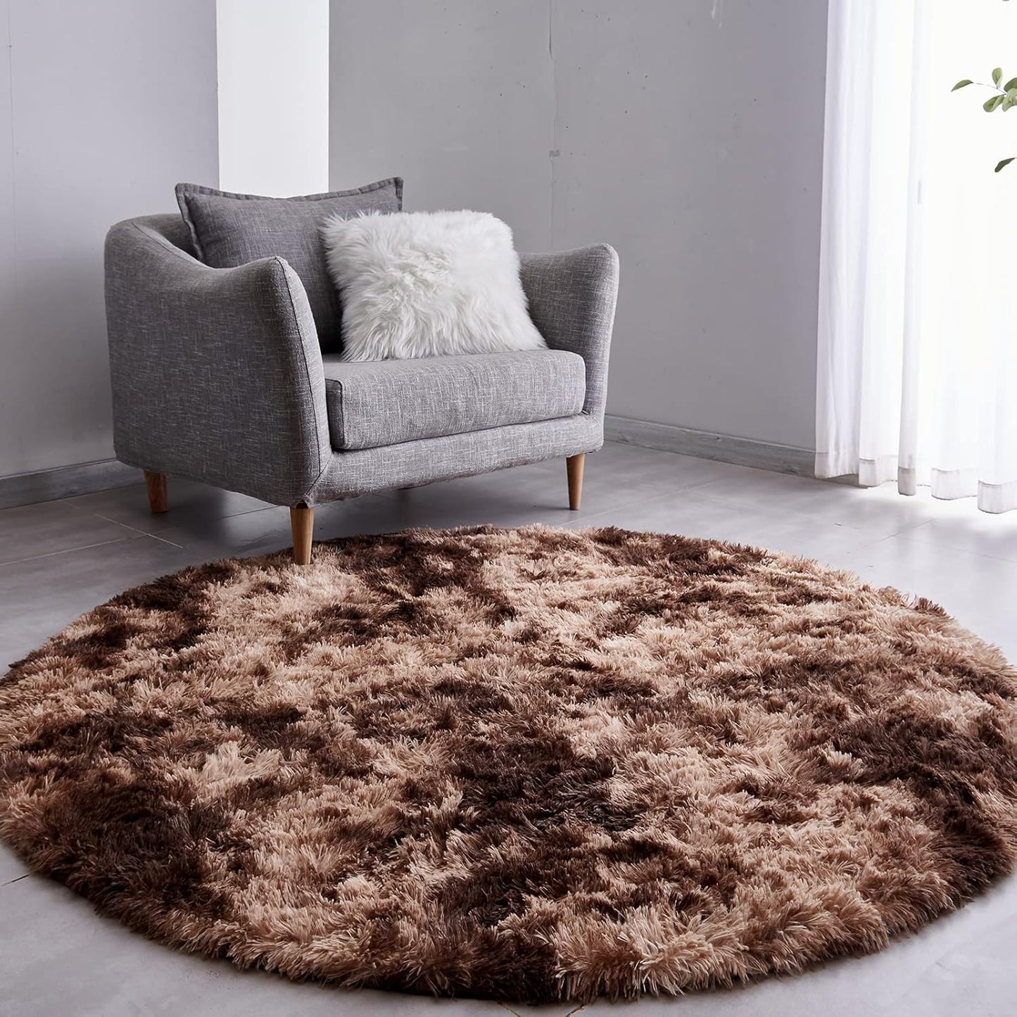 FJZFING Tie-Dyed Coffee Round Rug Ultra-Soft Plush Modern 5x5