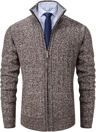 XinYangNi Men's Full Zip Slim Thick Knitted Cardigan Jacket