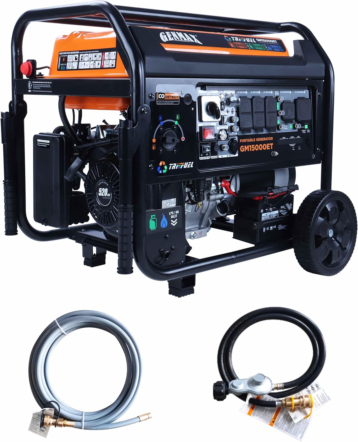 GENMAX 15000W Tri-Fuel Generator - ATS & CO Sensor for Reliable Backup Power