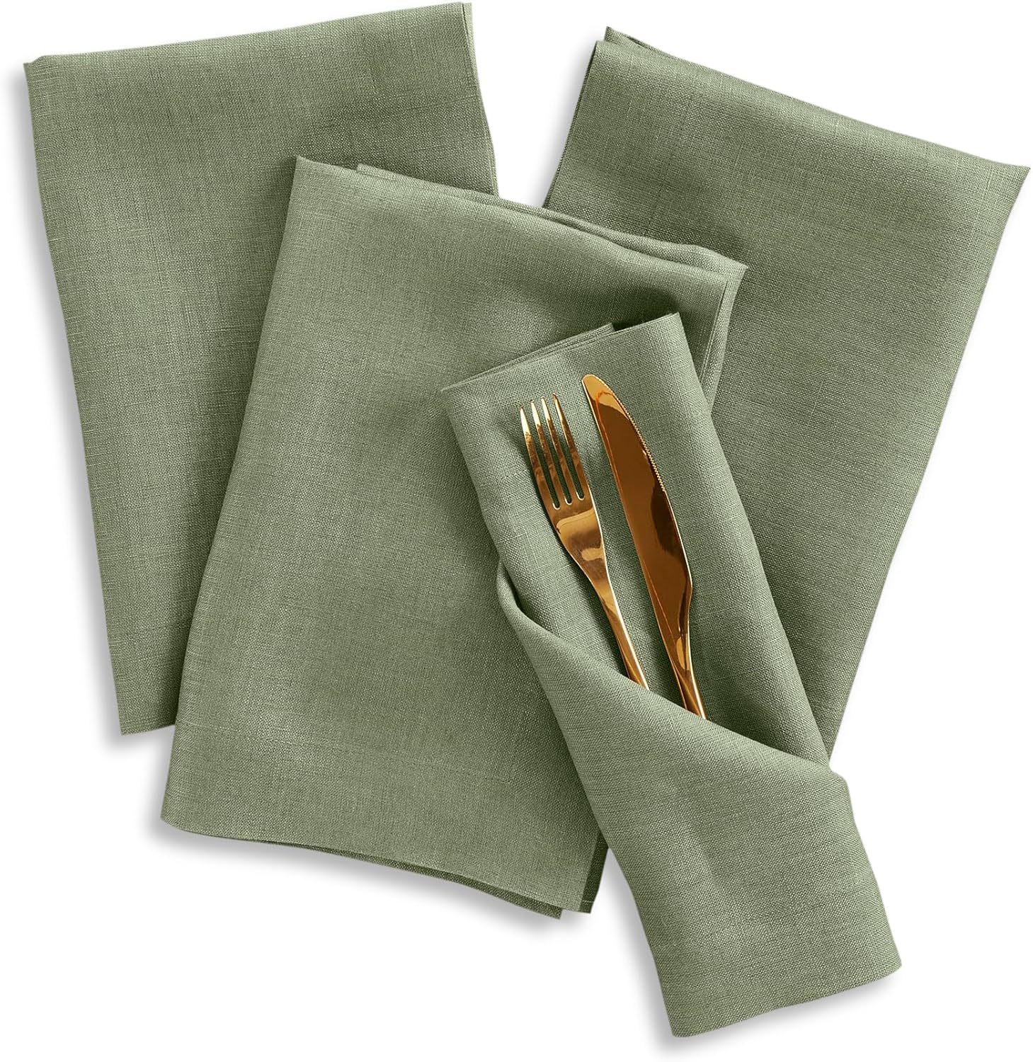 Linen Napkins Set of 4 - 100% Pure Linen Oil Green Dinner Napkins