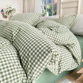 Queen Comforter Set Green Gingham Checkered Bedding - Lightweight Cozy