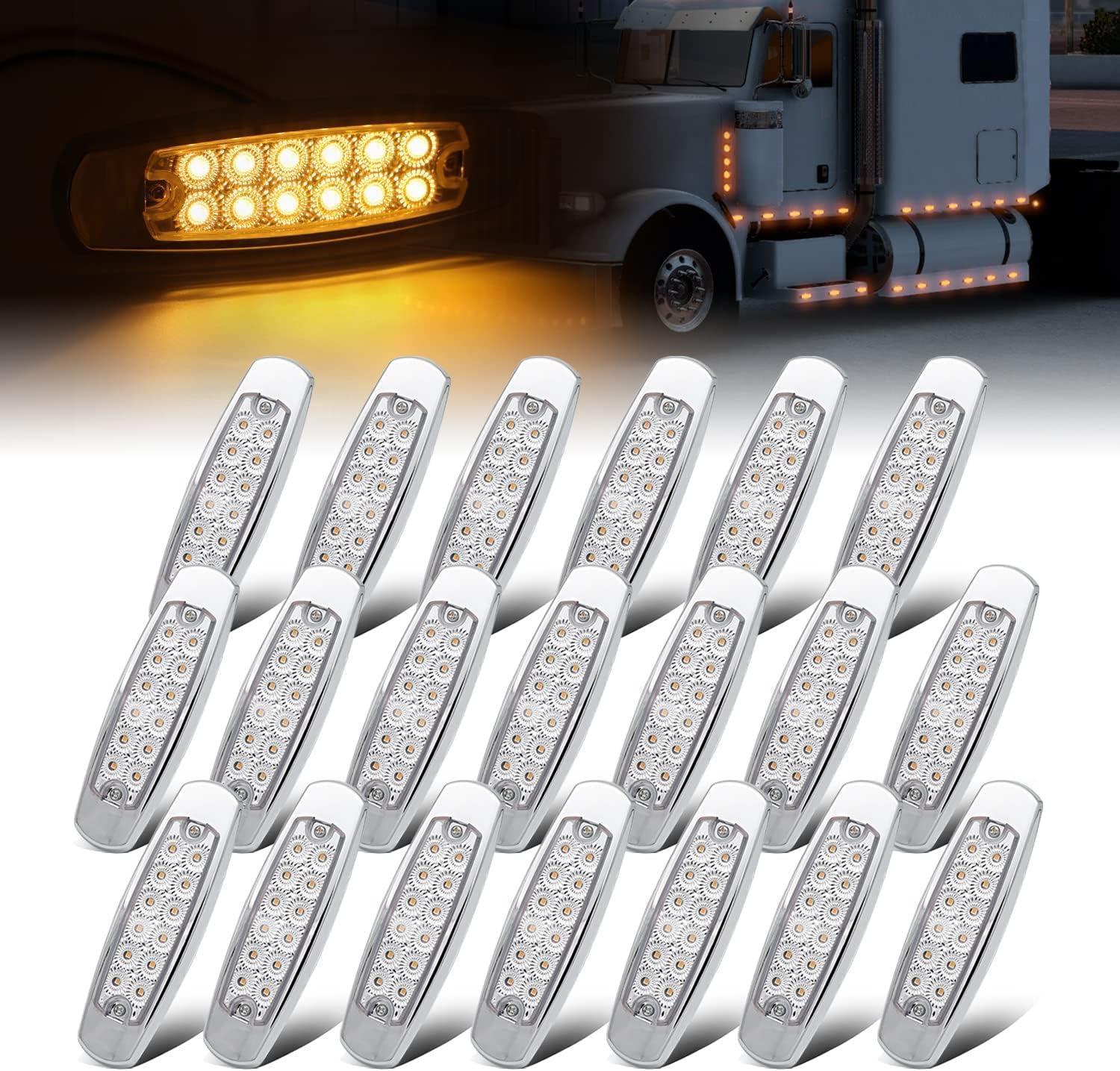 20 Pcs 6.4 Inch Clear Lens Amber LED Side Marker Lights