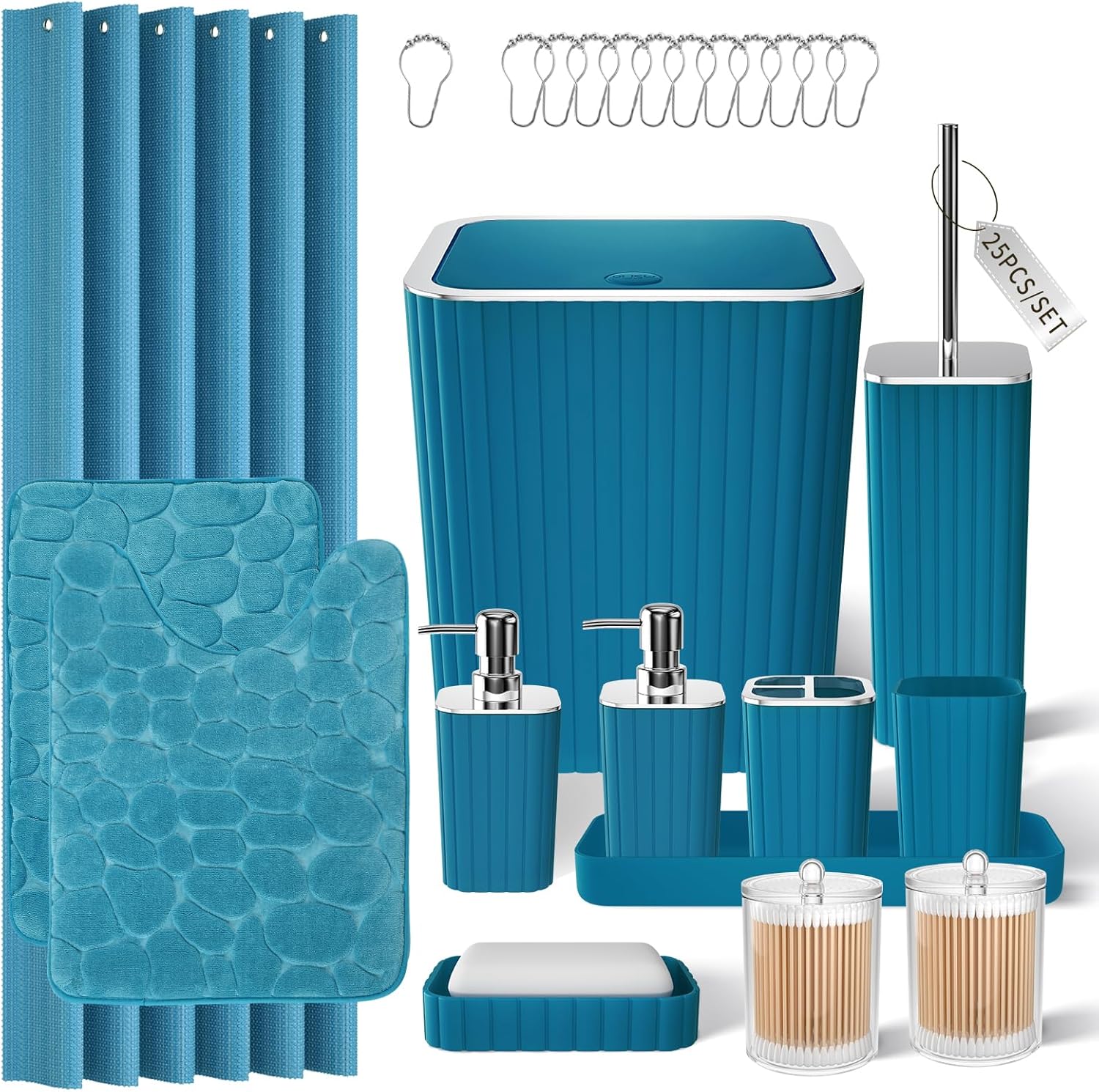 25PC Teal Bathroom Set with Shower Curtain and Rugs for Home