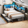 DICTAC Twin XL Corner Bed Frame with Bookcase Storage - LED Daybed