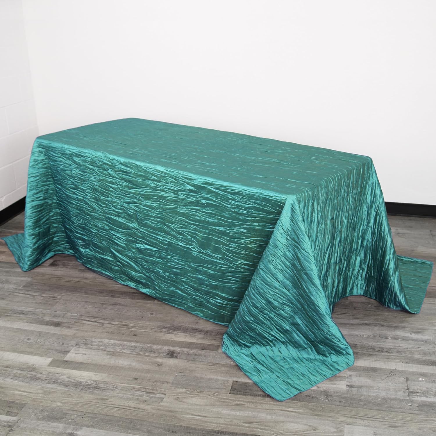 90 x 132 inch Teal Crinkle Taffeta Tablecloth for Events