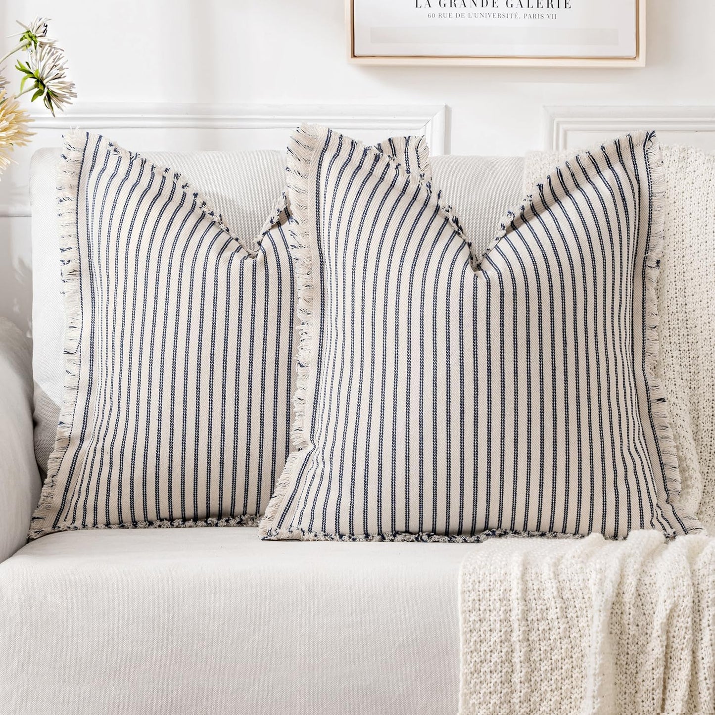 MIULEE Navy Blue Pillow Covers 26x26 Inch Chic Linen Set