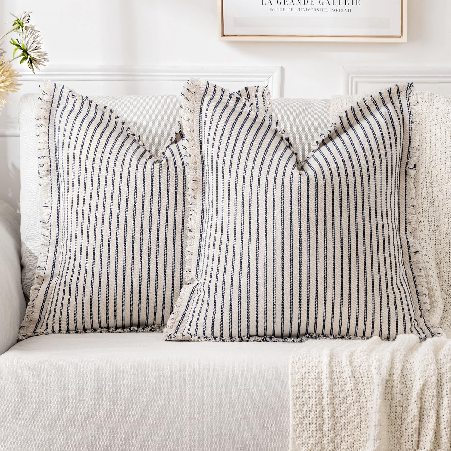 MIULEE Navy Blue Pillow Covers 26x26 Inch Chic Linen Set