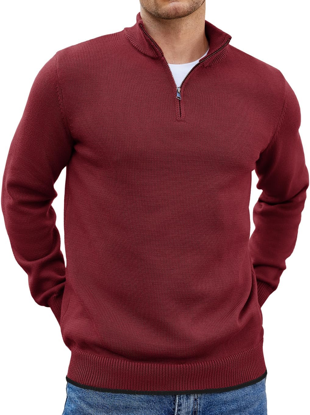 COOFANDY Men's Quarter Zip Pullover Slim Fit Lightweight Sweater