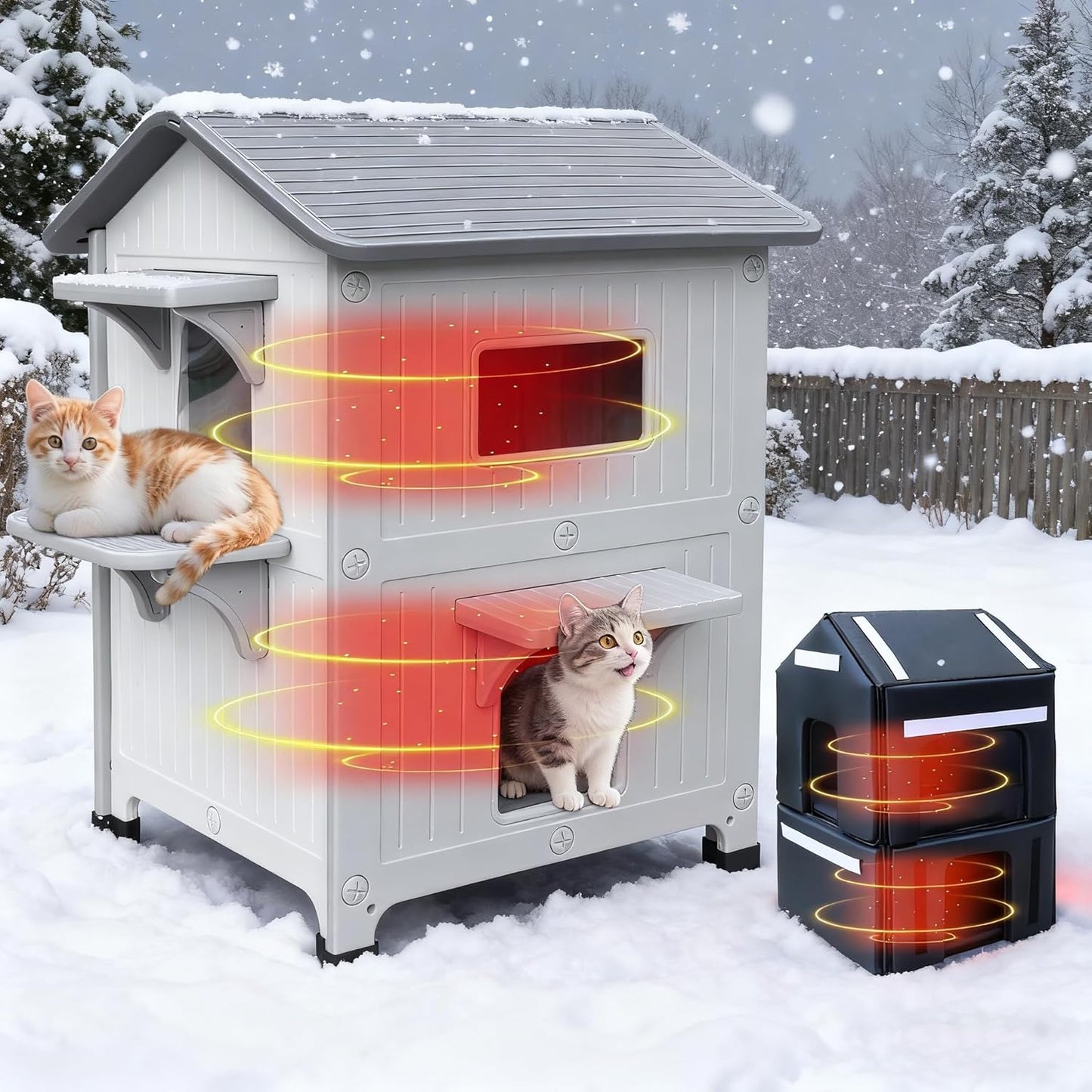 Insulated Outdoor Cat Houses - Waterproof 2 Story Cat House