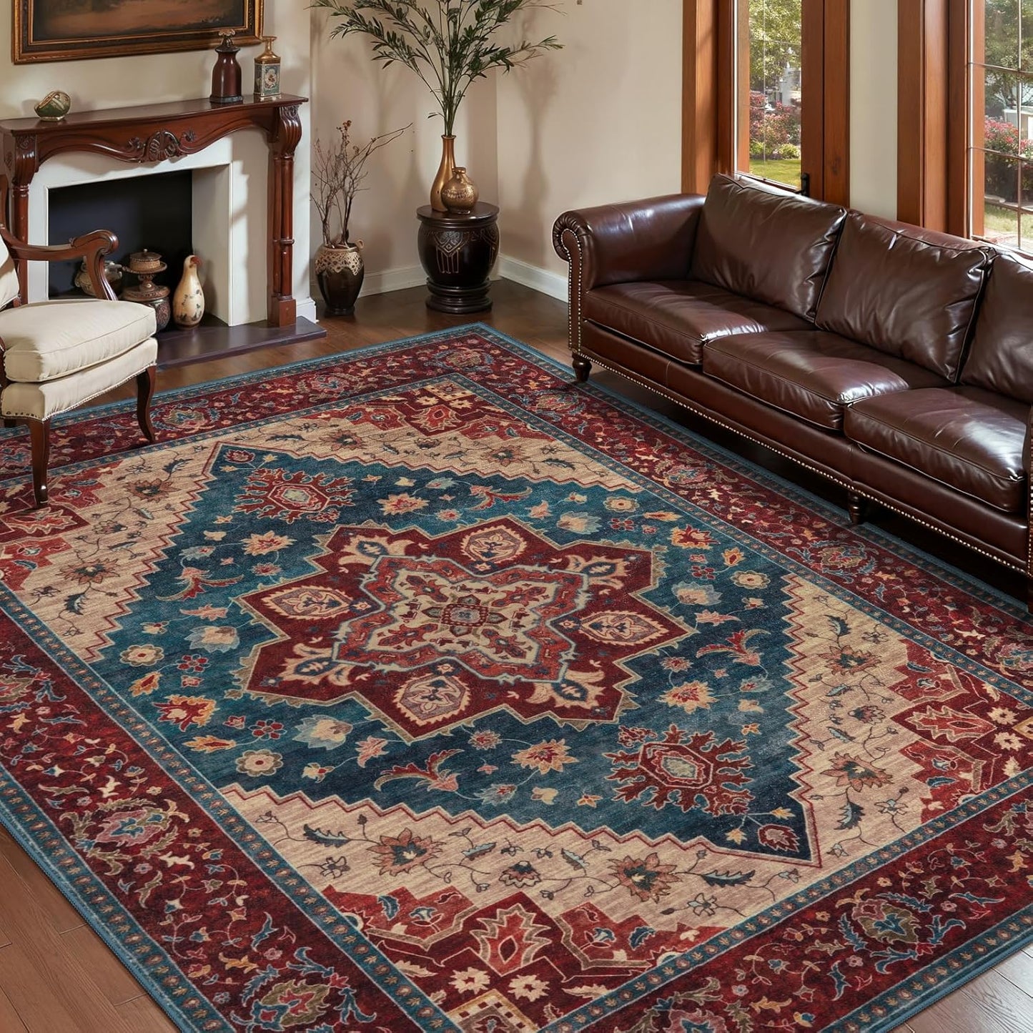 Tangsoo Oriental Red Rug 5x7 Washable Area Rug for Living Room