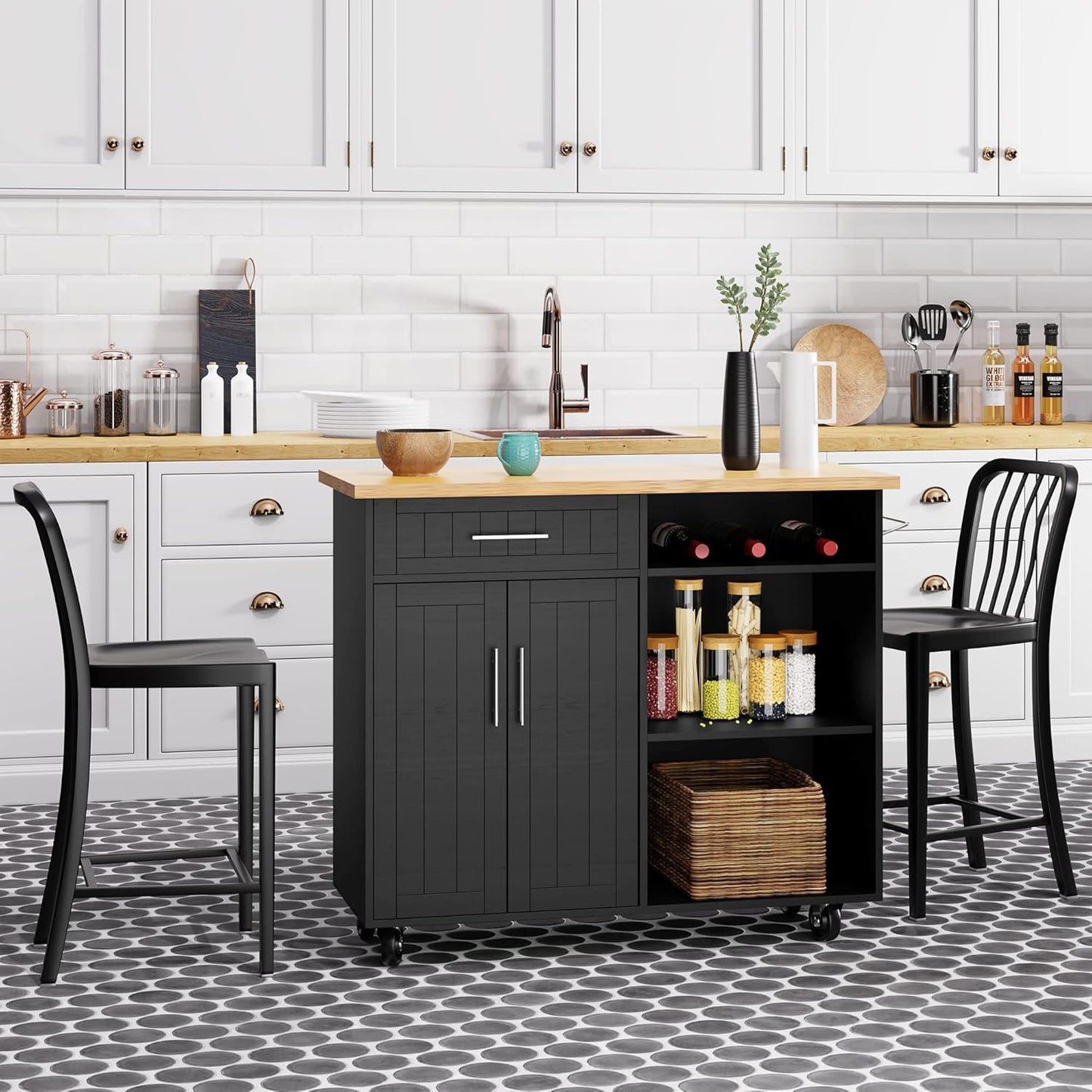 Shintenchi Kitchen Island Cart with Storage and Wheels for Home