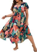 Floerns Plus Size Boho Floral V Neck A Line Long Dress (Style K6XK)