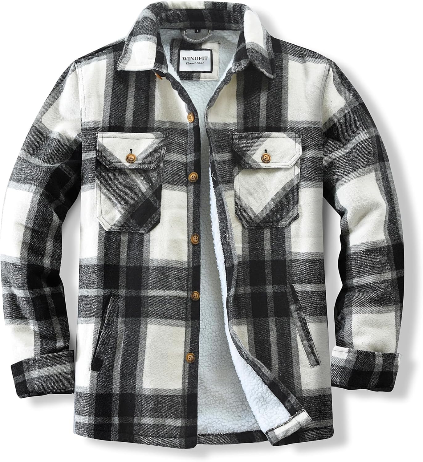 Men's Cotton Sherpa Lined Flannel Shirt Jacket for Outdoor Use