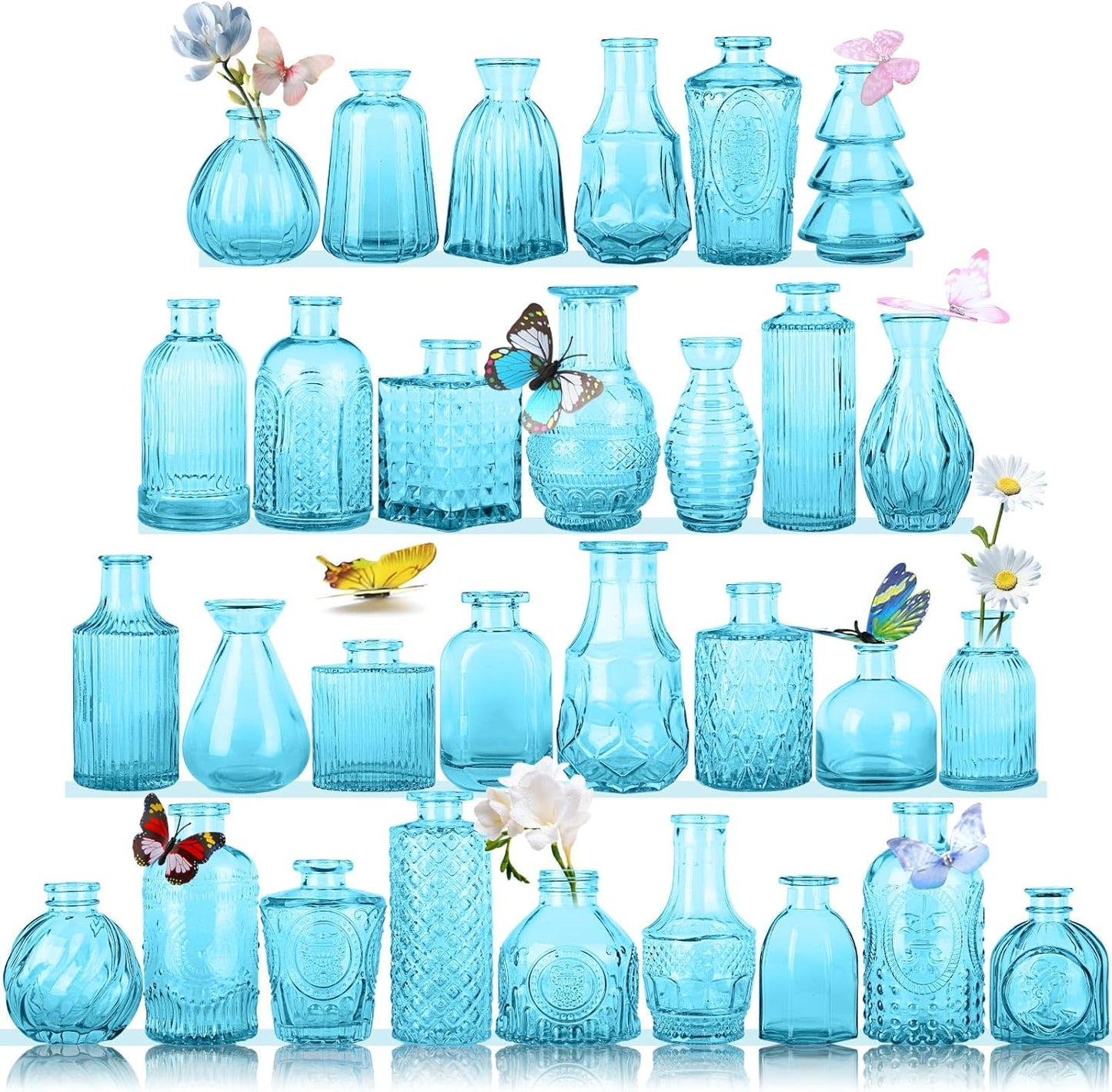 Sky Blue Mini Glass Bud Vase Set for Elegant Home Decor