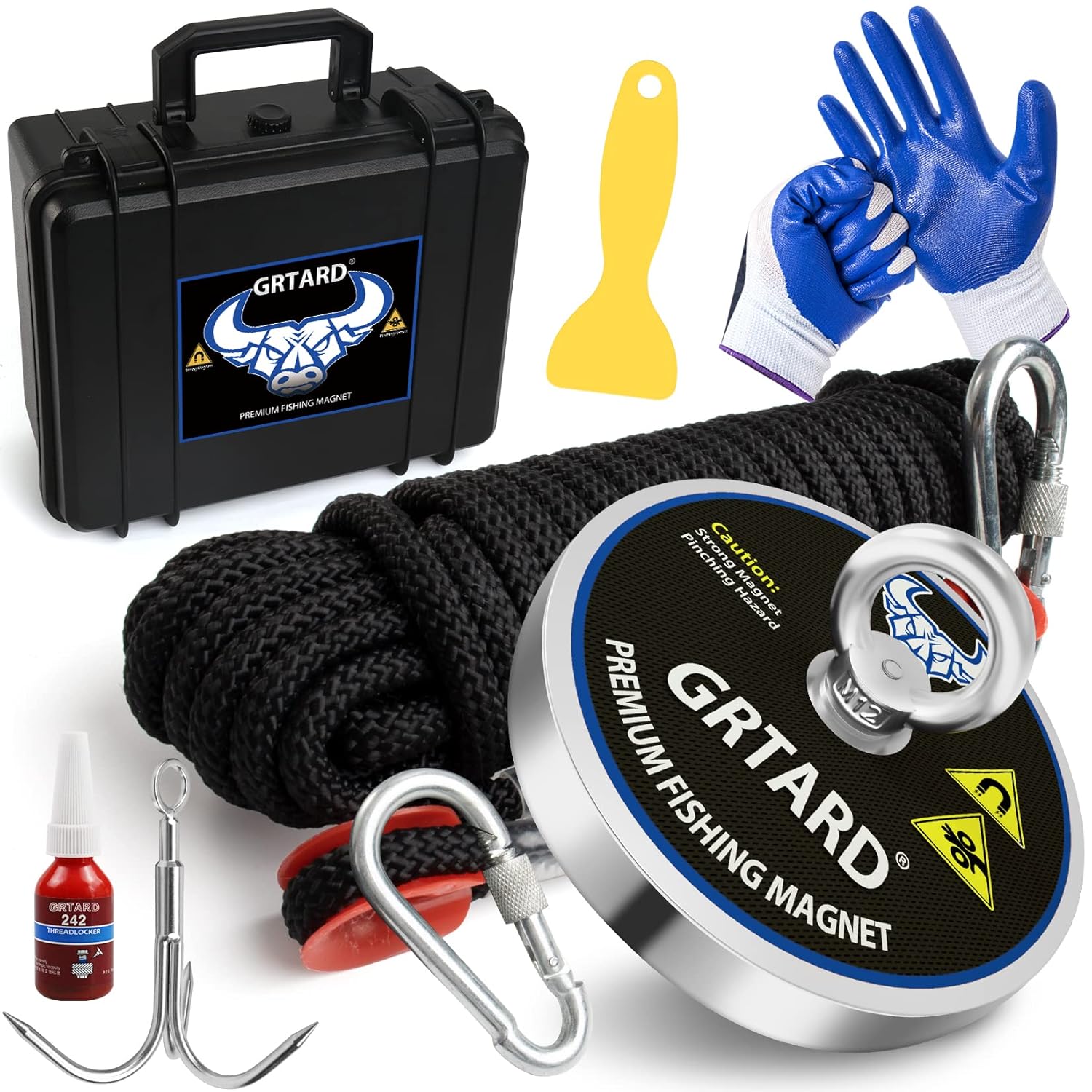 1500lbs Magnet Fishing Kit with Case for Heavy Duty Use