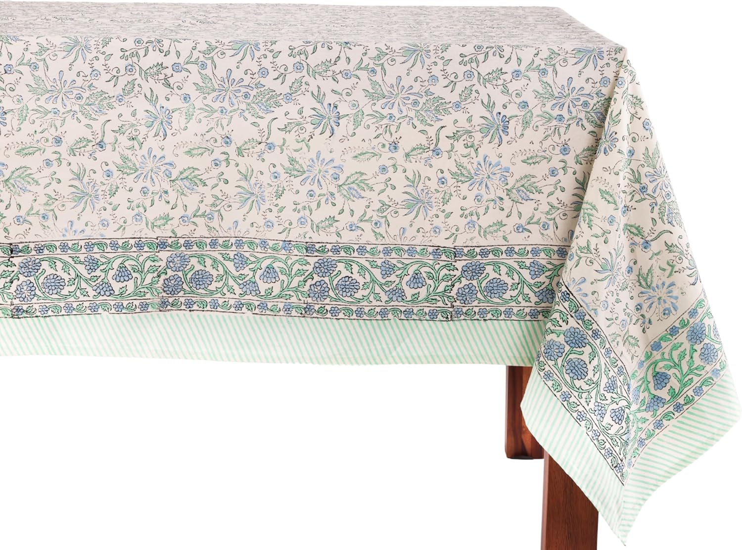 Aster Blue 100% Cotton Rectangle Boho Tablecloth for Fall Decor