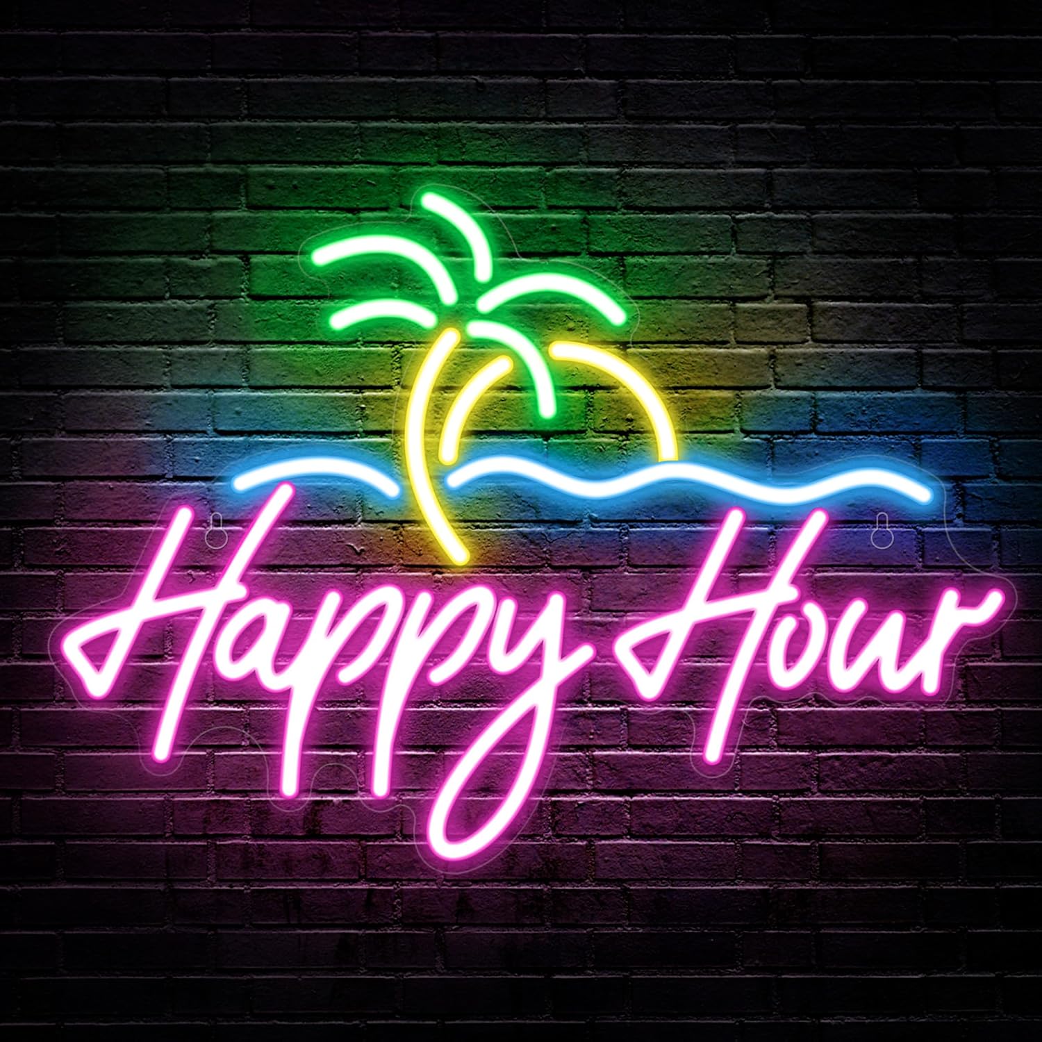 Kavaas Happy Hour Neon Sign for Home Bar and Parties