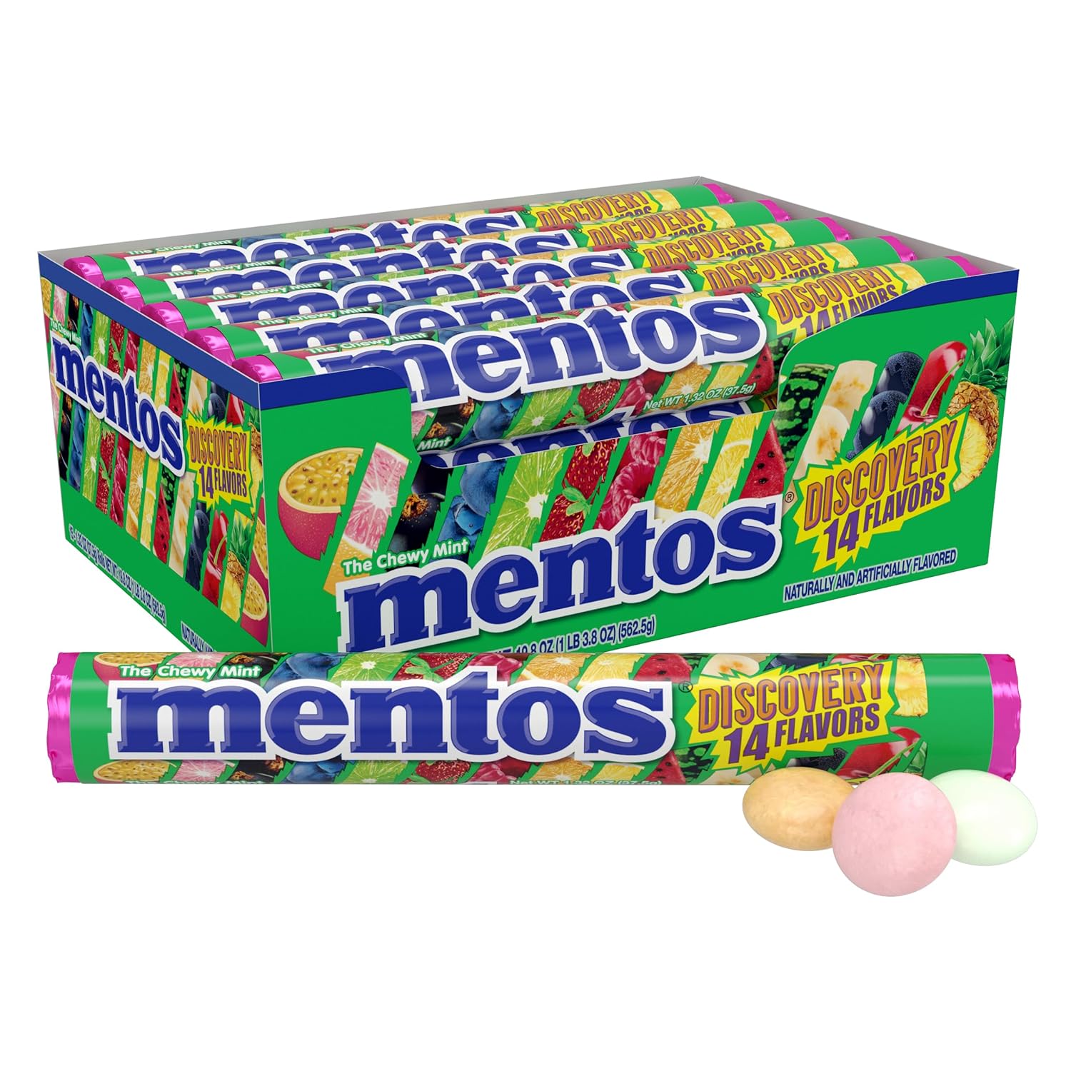 Mentos Chewy Mint Candy Roll with 14 Assorted Fruit Flavors