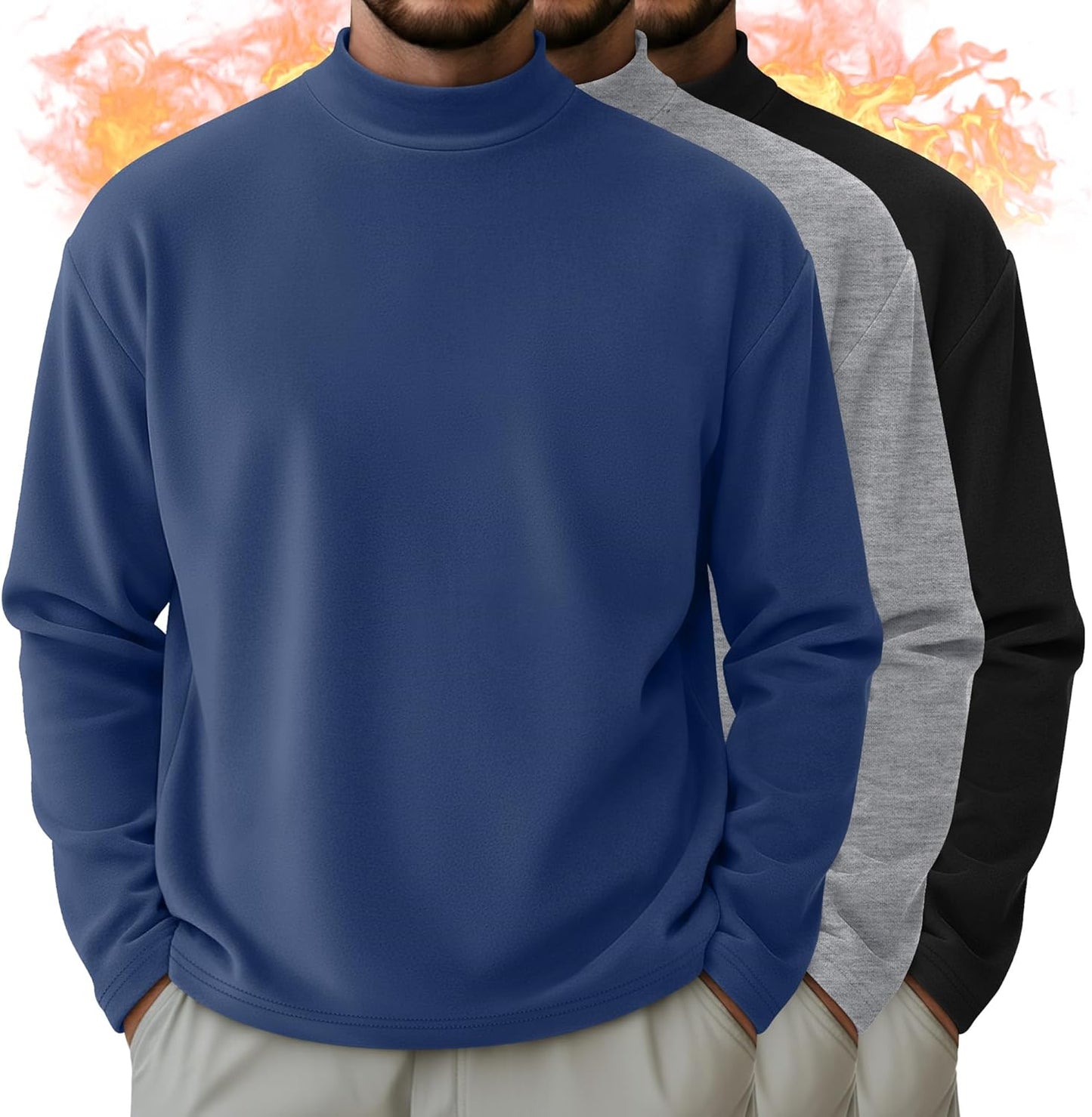 Men's Mock Turtleneck Shirts 3 Pack for Comfort and Style