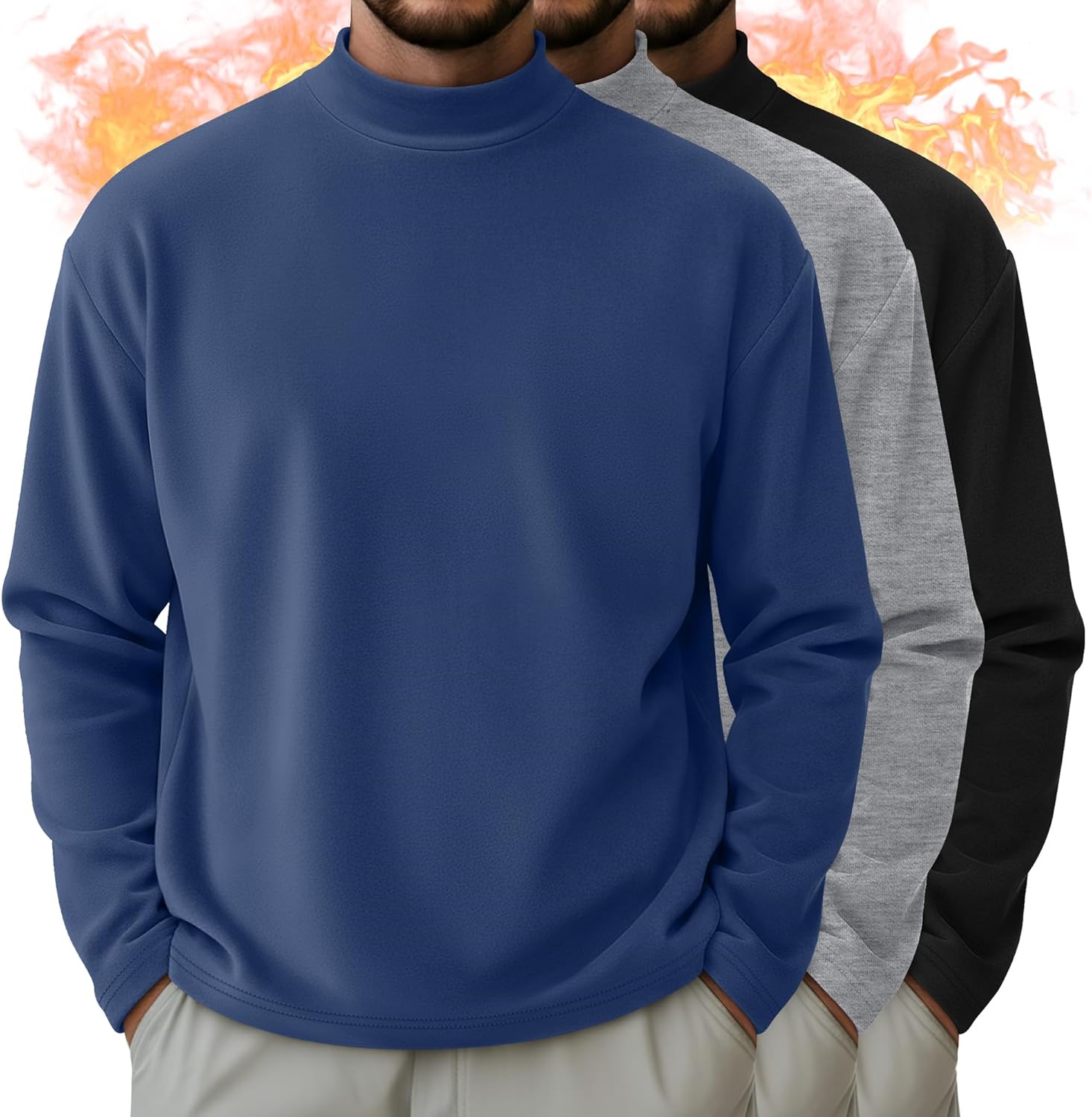 Men's Mock Turtleneck Shirts 3 Pack for Comfort and Style
