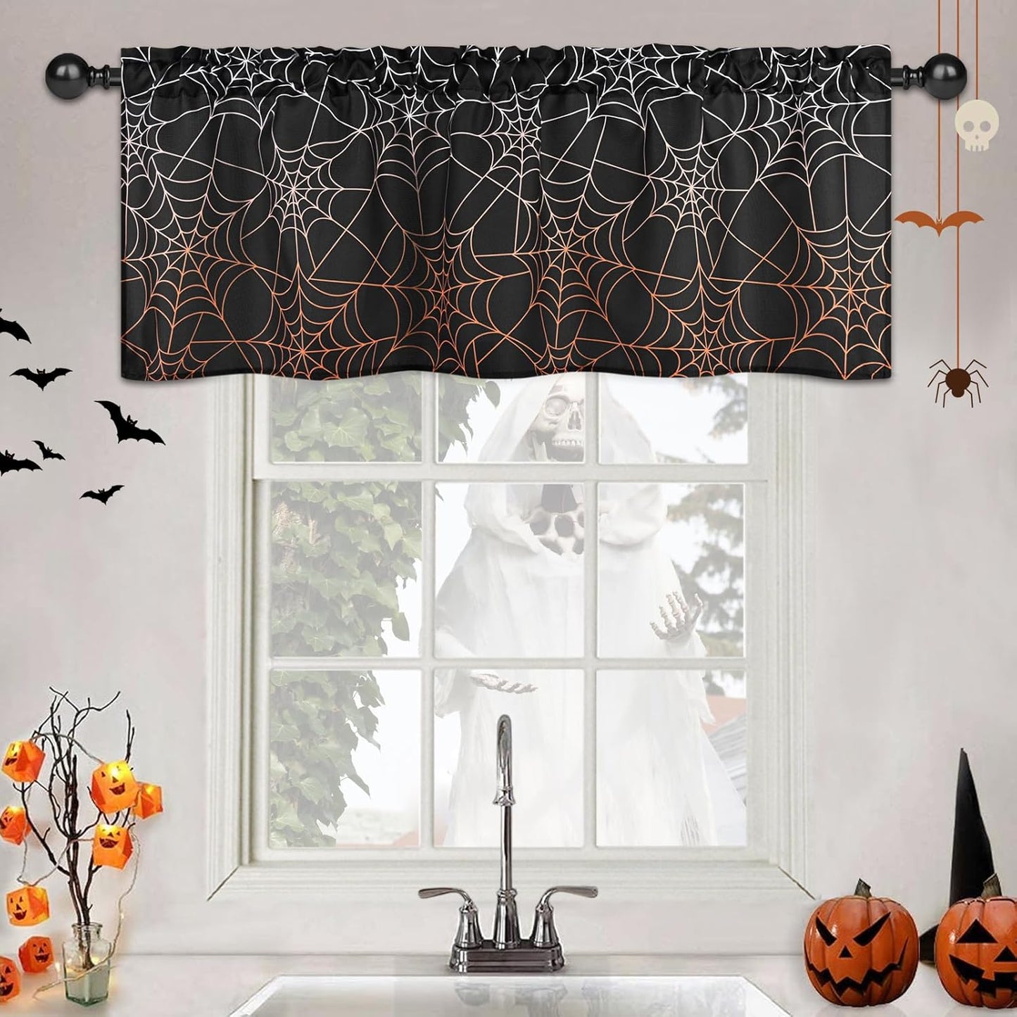 Spider Web Halloween Valance - 52'' x 18'' Black
