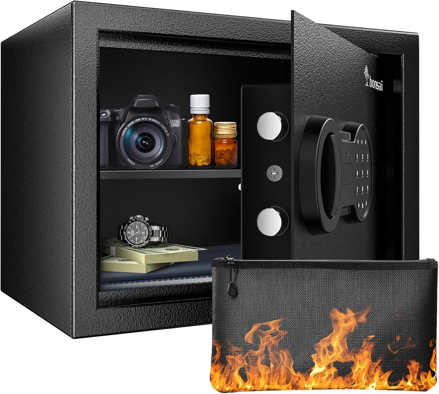 Bonsaii Safe Box with Fireproof Bag for Valuables Storage