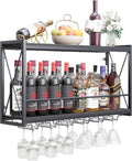 Dokser Wine Rack Wall Mounted Shelf - Rustic 2 Tier Bottle & Glass