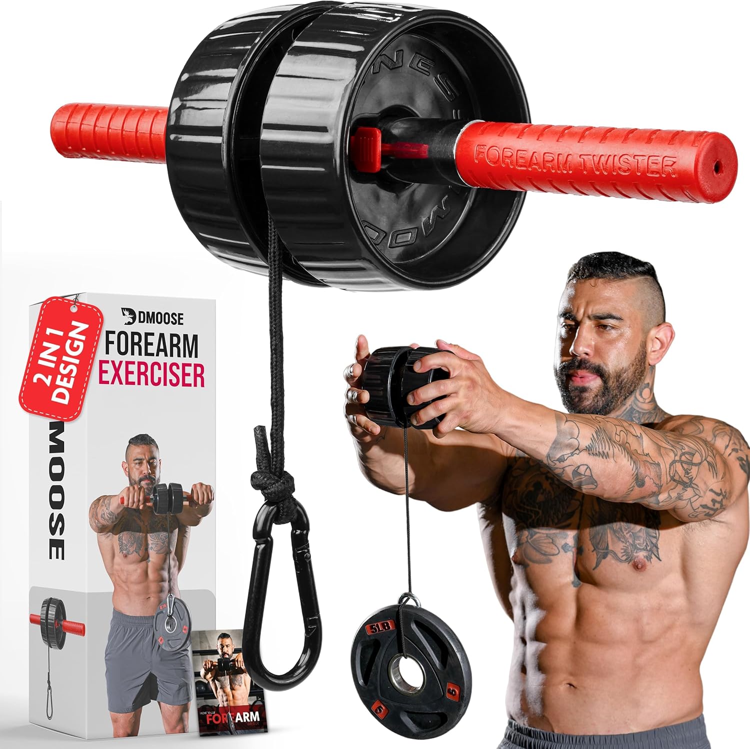 DMoose Fitness Forearm Strengthener & Wrist Roller for Grip Training