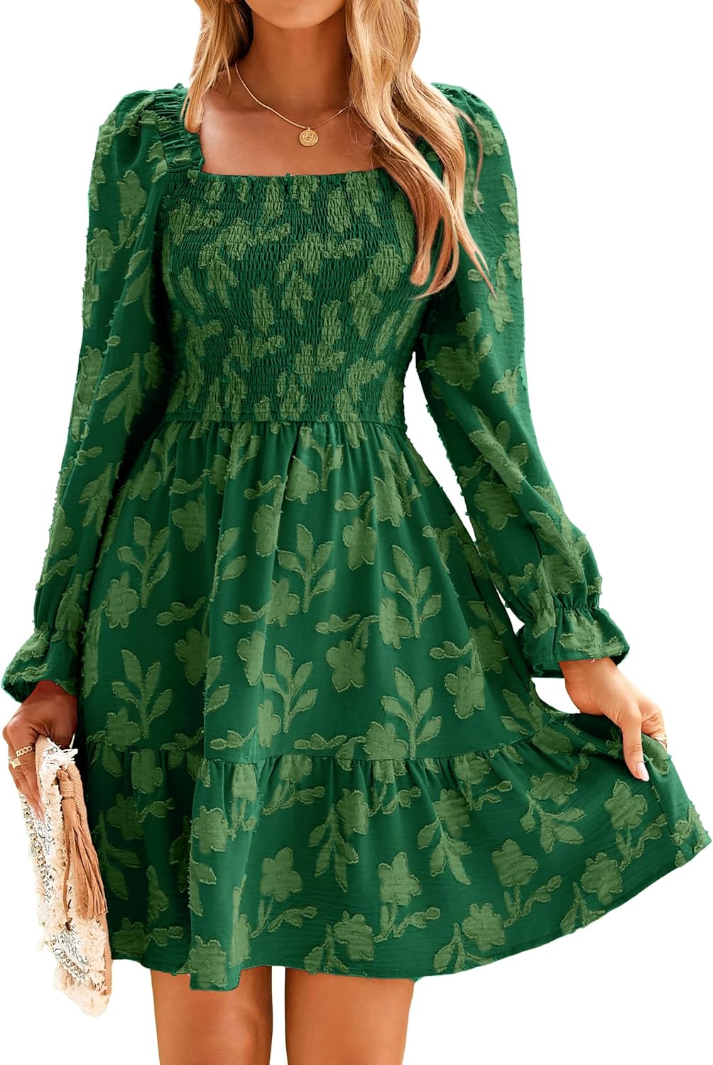 BerryGo Women's Square Neck Fall Long Sleeve Mini Dress Review