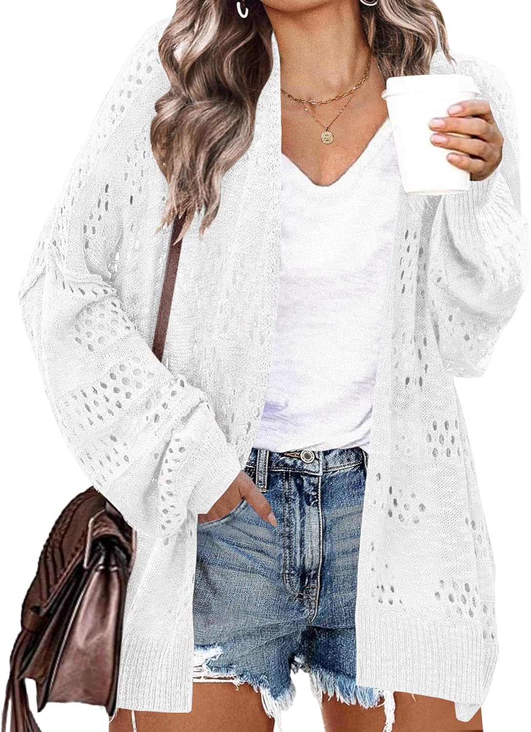Plus Size Crochet Cardigan for Women - Boho Long Sleeve Style