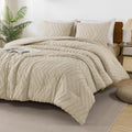 Light Khaki Comforter Set King Size - Boho Tufted Chevron Comforter