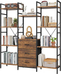 Triple Bookshelf with 3 Fabric Drawers, 4-Tier Book Shelf - Sturdy