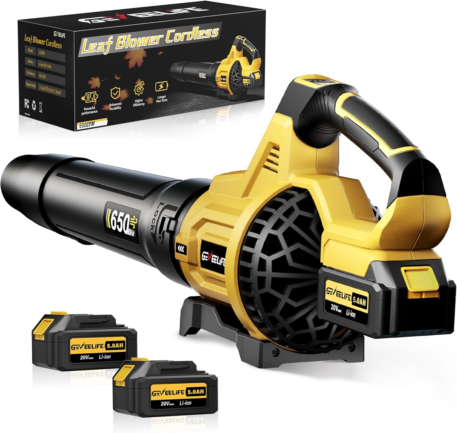 GEVEELIFE Leaf Blower Cordless with 650CFM & 3 Speed Levels