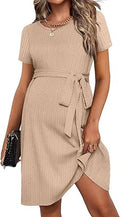 Ekouaer Maternity Dress Rib Knit Short Sleeve Midi - Comfortable Fit