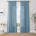 Nanspring Blue Linen Curtains 84 in Length - Light Filtering Farmhouse
