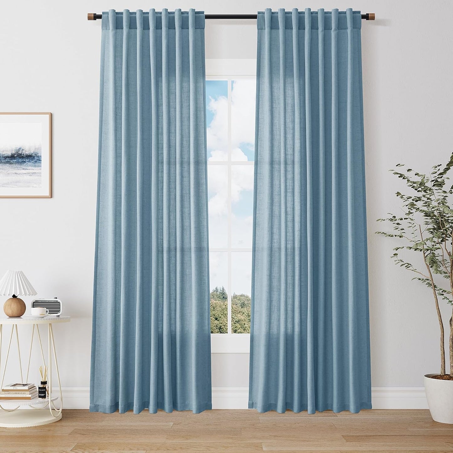 Nanspring Blue Linen Curtains 84 Inches Long for Cozy Spaces
