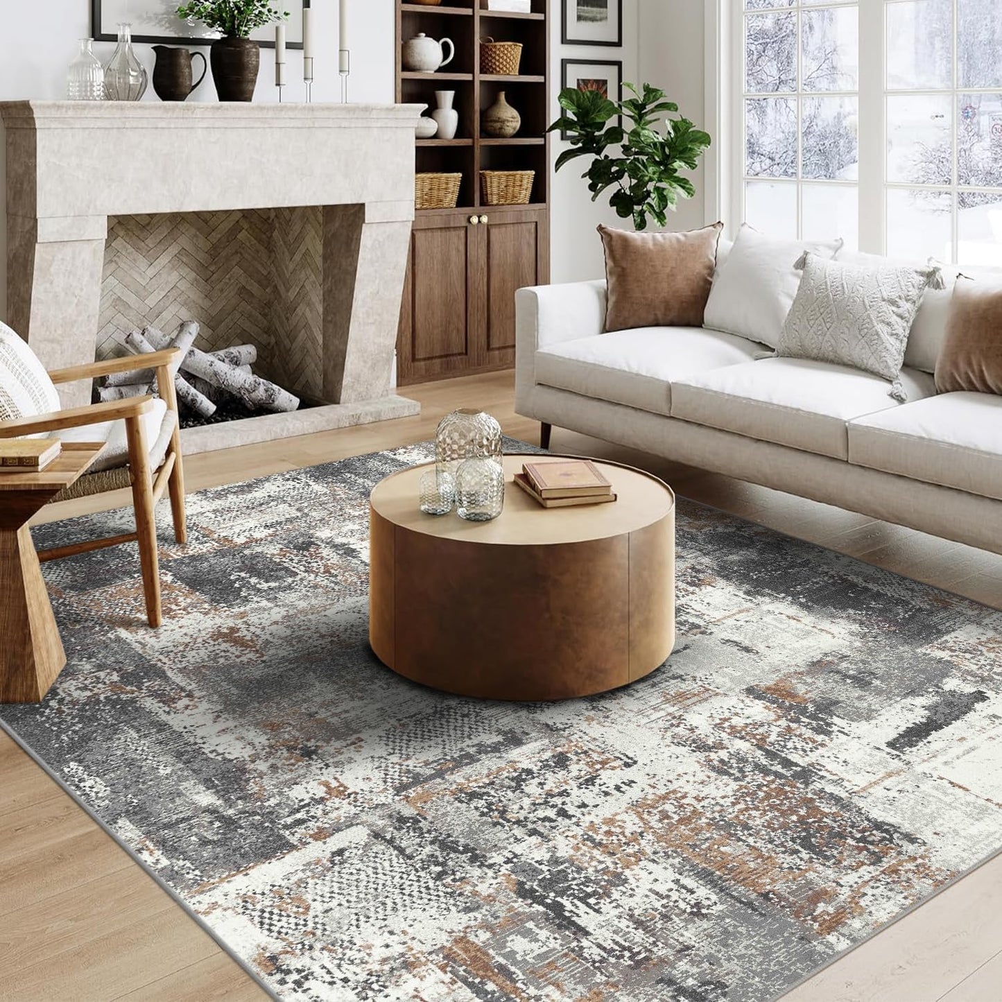 5x7 Area Rugs - Soft Washable Non-Slip Abstract Rug for Home