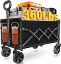 Foldable Beach Wagon Cart with Wheels - Collapsible Black 360 lb