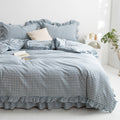 Mixinni Blue White Gingham Ruffle Duvet Cover Set for Twin XL